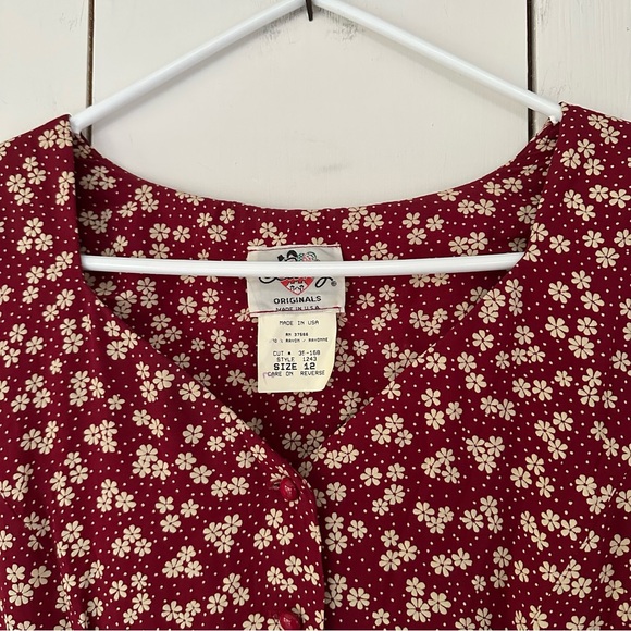 VTG Lanz Originals Dainty Floral Corset Maxi Dress Sz 12 Burgundy Cream - Picture 5 of 14